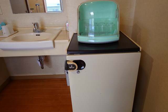 客室の冷蔵庫と洗面台